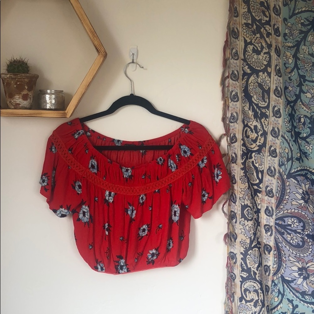Red floral off the shoulder top